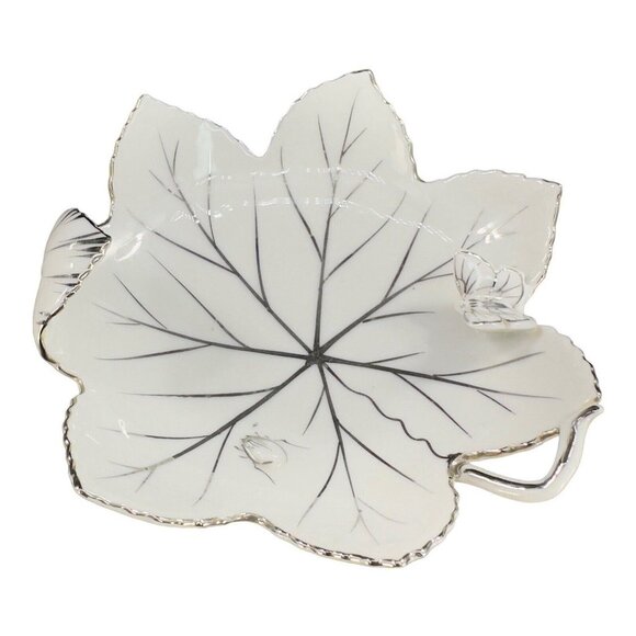 Andrea By Sadek Hand Painted Leaf Dish Bowl Silver Overlay Butterfly And A Bug - Picture 1 of 15